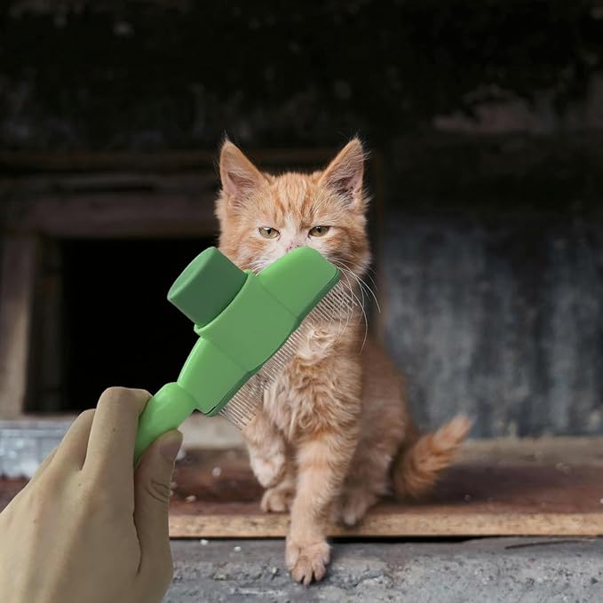 2PCS Cat Comb Dog Hair Comb，Pet Grooming Cleaning Comb，Pet Hair Removal Tool with Release Button-PawvioPets