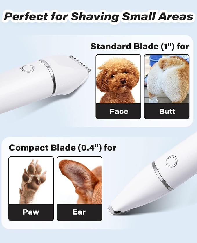 Casfuy Cordless Dog Paw Trimmer - Low Noise Small Dog Clippers with Double Blades USB Rechargeable Grooming Clipper for Dogs Cats and Small Pets for Trimming Hair Around Paws, Eyes, Ears, Face, Rump-PawvioPets