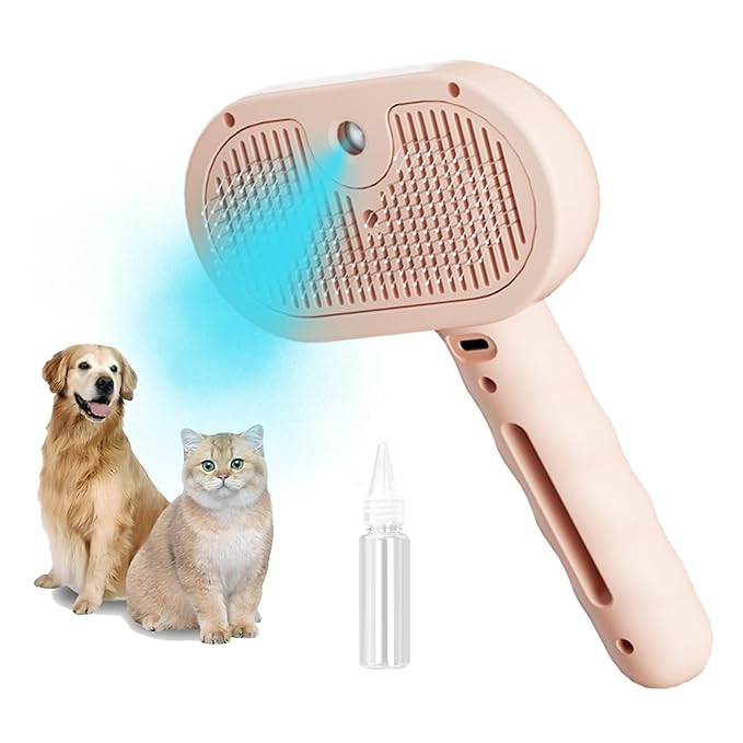 3-in-1 Steam Brush for Cats - Self Cleaning Cat Brush with Anti-Static & Shedding Control, Rechargeable Pet Grooming Tool for Long/Short Hair Cats & Dogs(Pink)-PawvioPets