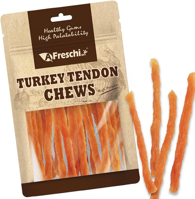 Afreschi Soft Turkey Tendon & Pumpkin Strip 3.5 oz, USA-Sourced Turkey Tendon, Dog Treats for Soft Series, All Natural Human Grade Dog Treat, Suitable for Training chew, Rawhide Alternative-PawvioPets