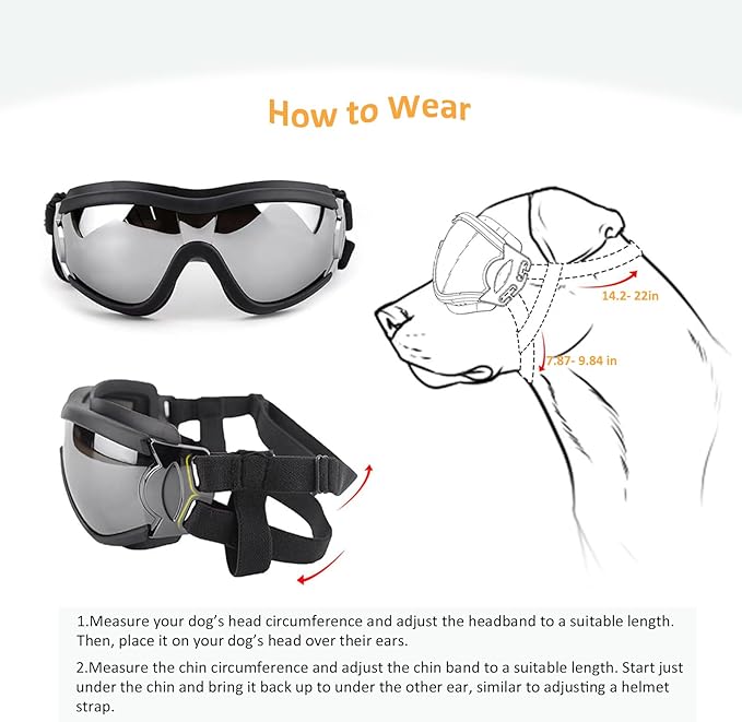 Dog Sunglasses for Large and Medium Breed, Dog Goggles for Large Dogs, Sun Protection, Windproof, Waterproof, Dustproof and Anti-Fog with Adjustable Strap for Driving, Motorcycle, Black-PawvioPets