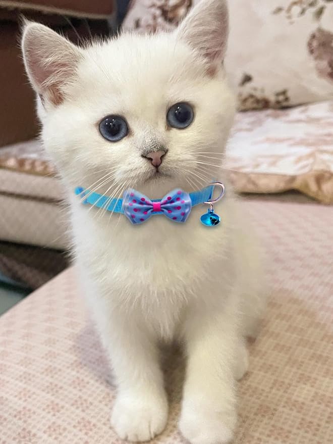 16 PCS Cute Cat Collars with Bells - Breakaway Collars for Girls & Small Kittens - Pink, Bowtie Design - Kitten Supplies-PawvioPets