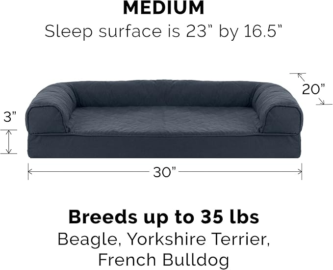 Furhaven Orthopedic Dog Bed for Medium/Small Dogs w/ Removable Bolsters & Washable Cover, For Dogs Up to 35 lbs - Quilted Sofa - Iron Gray, Medium-PawvioPets