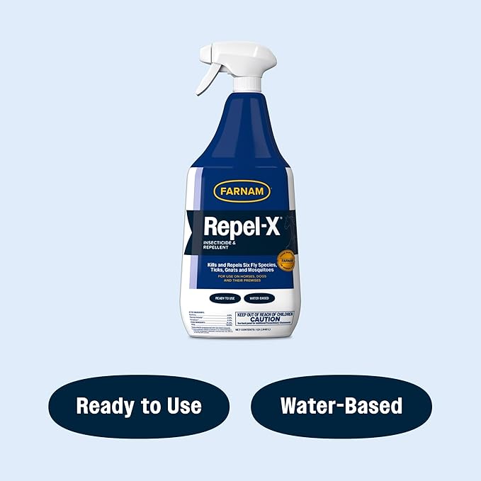 Farnam Repel-X Ready-To-Use Fly Spray, Insecticide And Repellent For Horses And Dogs, 32 Fluid Ounces, 1 Quart Bottle With Trigger Sprayer-PawvioPets