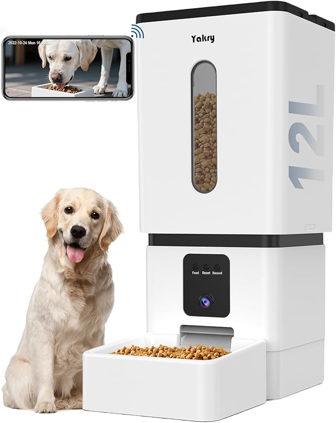 Automatic Dog Feeder Large Breed with Camera - 12L/50 Cups 5G WiFi App Control Dog Food Dispenser, Easy Setup, HD 1080P Video with Night Vision by Yakry-PawvioPets