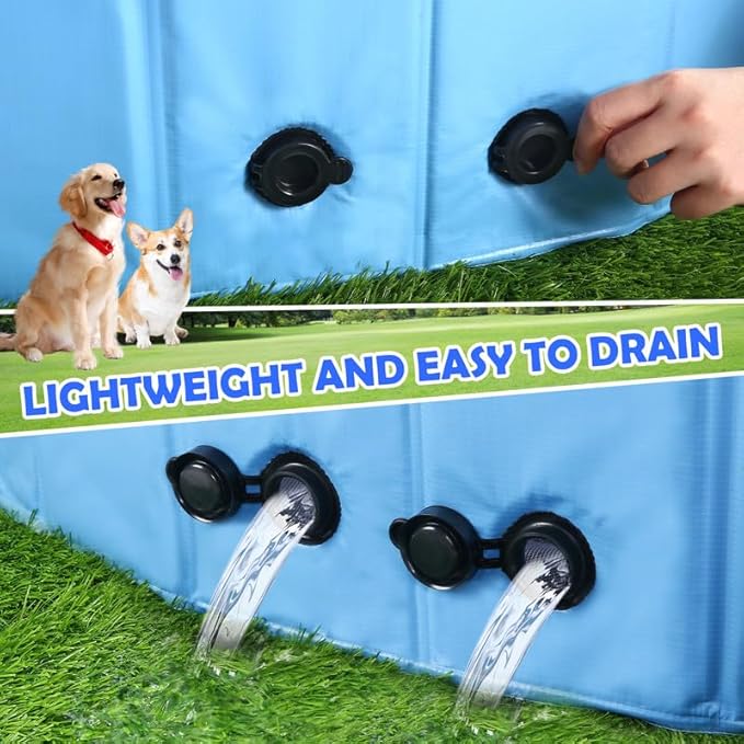 63" Large Dog Pool with Sprinkler, 2-in-1 Foldable Swimming Pool Non-Slip Hard Plastic Splash Sprinkler Kiddie Pool for Outdoor Backyard Kids Dogs Ducks and Pet Baths-PawvioPets