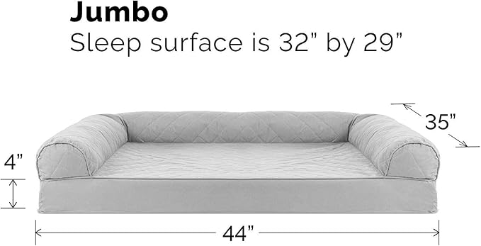 Furhaven Cooling Gel Dog Bed for Large Dogs w/ Removable Bolsters & Washable Cover, For Dogs Up to 95 lbs - Quilted Sofa - Silver Gray, Jumbo/XL-PawvioPets