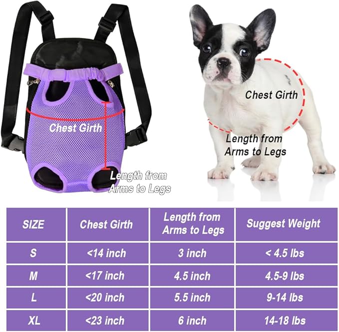 FEimaX Dog Carrier Backpack Pet Legs Out Front Cat Travel Bag, Adjustable Puppy Backpacks Carriers Hands-Free for Small Medium Dogs Cats Hiking Traveling Camping Daily Walking (Medium, Purple)-PawvioPets