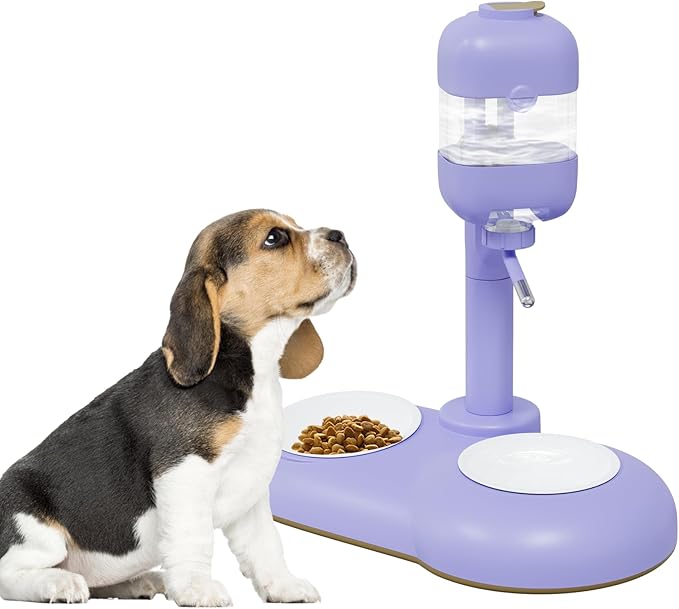 Dog Bowls with Puppy Weaning Bottles,3 in 1 Dog Bowl Set with Water Dispenser and 2 Food Grade Ceramic Bowls for Cats,Bunnies,Ferrets and Small Sized Dogs（Purple）-PawvioPets