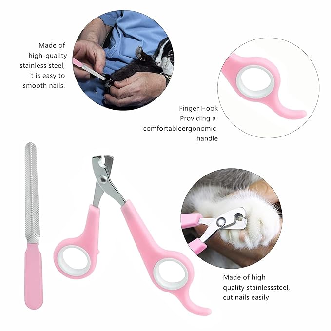 7-Piece Small Pet Grooming Kit: Brush, Nail Clippers, Hair Remover, Shampoo Brush with Hand Strap for Rabbits, Hamsters, Bunnies-PawvioPets
