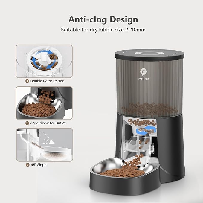 Automatic Cat Feeder: 4L Timed Cats Food Dispenser Programmable 1-6 Meal for Cat and Small Medium Dog- Auto Pet Feeder Easy to Set Up Dual Power Supply with Desiccant Bag| Detachable Washable-PawvioPets