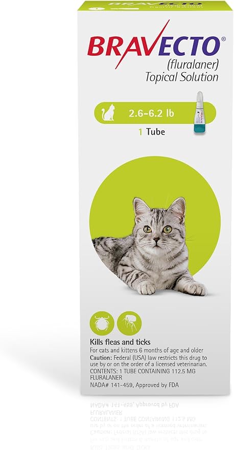 BRAVECTO Topical Solution for Cats, Flea & Tick, 12 Week Supply, 2.6-6.2 lbs., Green Box-PawvioPets
