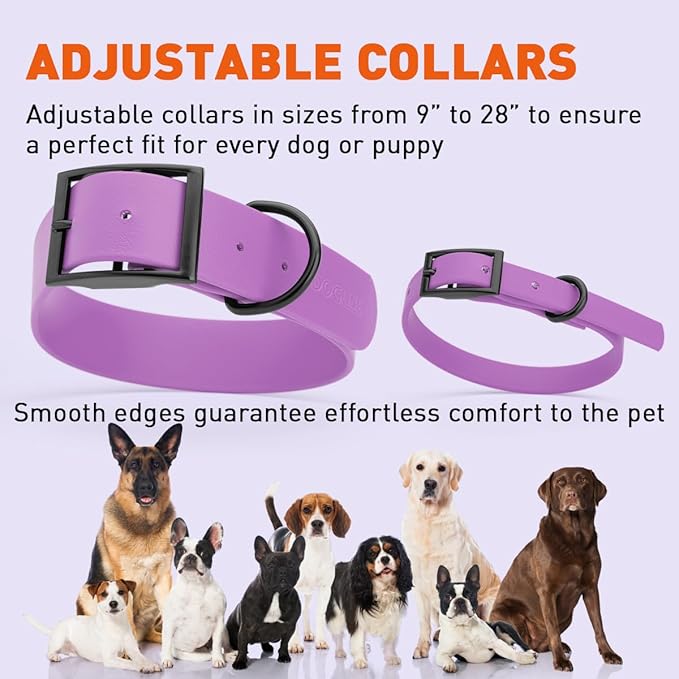 Dogline Biothane Waterproof Dog Collar Strong Coated Nylon Webbing with Black Hardware Odor- Proof for Easy Care Easy to Clean High Performance Fits Small Medium or Large Dogs, Amethyst Purple-PawvioPets