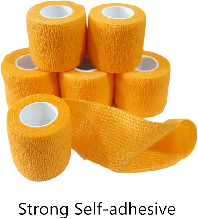 6 Pack 2" x 5 Yards Self Adhesive Bandage Wrap Breathable Cohesive Vet Wrap for Pets, Elastic Self-Adherent Tape for Sports, Wrist, Ankle (Orange)-PawvioPets