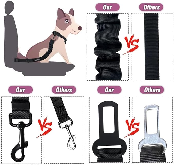 COOYOO Dog Seat Belt,Retractable Dog Car Harness Seat Belt for Car Adjustable Nylon Pet Safety Seat Belts Heavy Duty & Elastic Bungee Buffer-PawvioPets