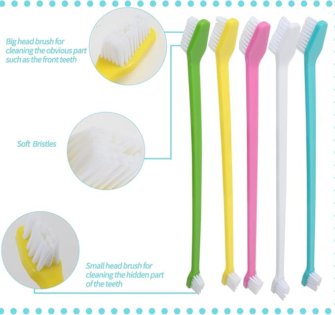 50 Pack Dual Ended Long Dog & Cat Toothbrush, Pet Safe Super Soft Bristles for Pet Dog Puppy Kitten Dental & Oral Care Teeth & Gums, Pet toothbrushes in Box, Bulk Individual polybag (Colorful)-PawvioPets