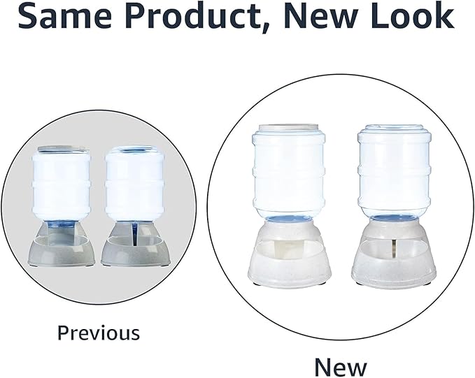 Amazon Basics Automatic Dog Cat Water Dispenser Gravity Feeder Set, Pack of 2, Small, 6-Pound Food Capacity, 1-Gallon, Gray-PawvioPets