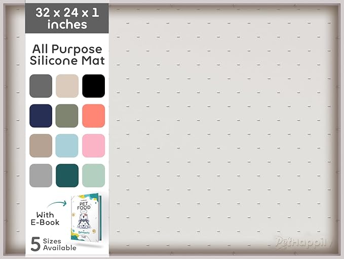 32x24x1” XL Dog Food Mat - All Purpose Under Sink Liner, Washer and Dryer Covers for The Top, Silicone Griddle Mat for Blackstone - Raised Edges Dog Mat for Food and Water Prevent Spill, Waterproof-PawvioPets