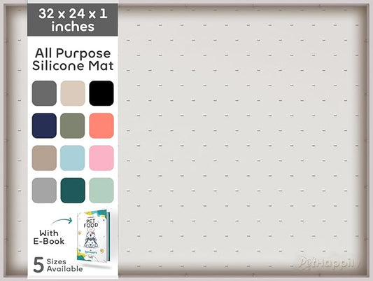 32x24x1” XL Dog Food Mat - All Purpose Under Sink Liner, Washer and Dryer Covers for The Top, Silicone Griddle Mat for Blackstone - Raised Edges Dog Mat for Food and Water Prevent Spill, Waterproof-PawvioPets