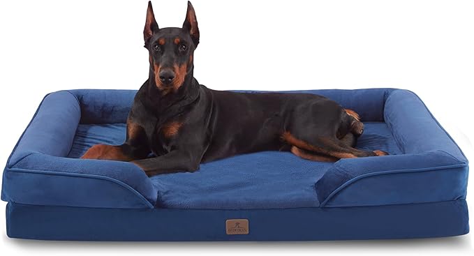 Bedfolks Orthopedic Dog Bed, Waterproof Dog Sofa Bed for Extra Large Dogs, Egg Foam Pet Couch Bed with Removable Washable Cover and Nonslip Bottom, Navy Blue-PawvioPets