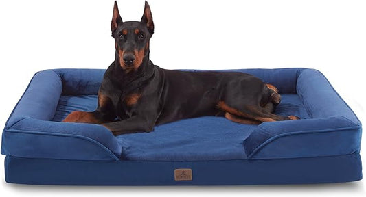 Bedfolks Orthopedic Dog Bed, Waterproof Dog Sofa Bed for Extra Large Dogs, Egg Foam Pet Couch Bed with Removable Washable Cover and Nonslip Bottom, Navy Blue-PawvioPets