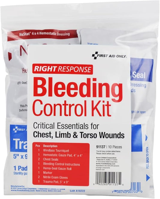 First Aid Only 91137 Critical Essentials Bleeding Control Kit for Chest, Limb & Torso Wounds, 10 Pieces-PawvioPets