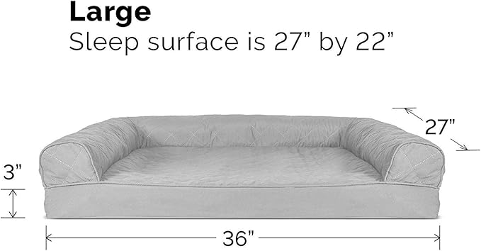 Furhaven Cooling Gel Dog Bed for Large/Medium Dogs w/ Removable Bolsters & Washable Cover, For Dogs Up to 55 lbs - Quilted Sofa - Silver Gray, Large-PawvioPets