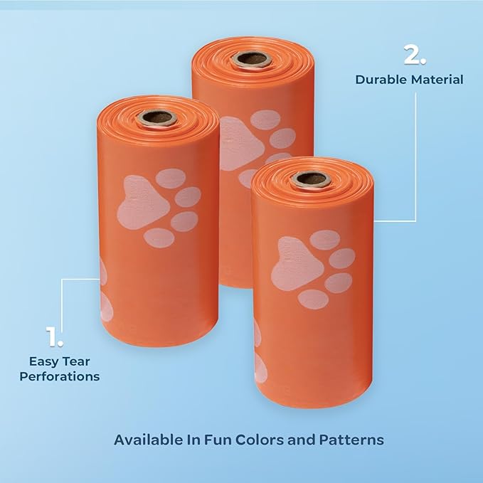 Best Pet Supplies Dog Poop Bags (240 Bags) for Waste Refuse Cleanup, Doggy Roll Replacements for Outdoor Puppy Walking and Travel, Leak Proof and Tear Resistant, Thick Plastic - Orange-PawvioPets
