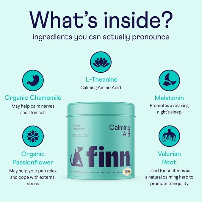 Finn Calming Aid for Dogs - Natural Calming Chews with Melatonin to Support Stress, Separation & Sleep - 90 Soft Chews-PawvioPets