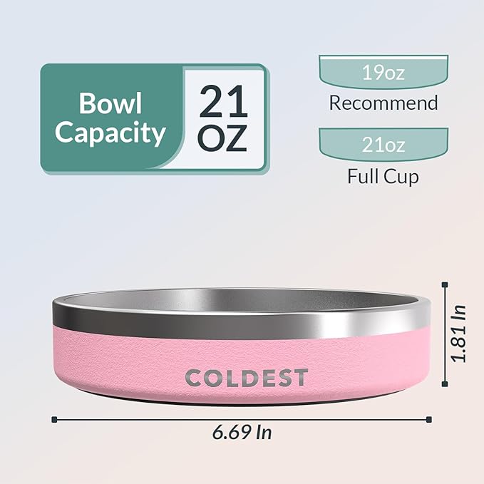 Coldest Dog Bowl - Anti Rust Metal, Non Slip, 3 Layers Insulated Stainless Steel Dog Bowls - Spill Proof & Heavy Duty - Water Bowl for Dogs, Cats & Pets, Dish Washer Safe (21 oz,Cotton Candy Pink)-PawvioPets
