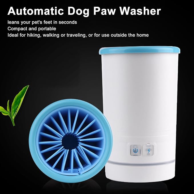 Automatic Dog Cleaner, Soft Electric Washer USB Rechargeable Portable Cleaner Cup, Dog Foot Cleaning Machine for Small to Medium Dogs Cats (White Blue)-PawvioPets