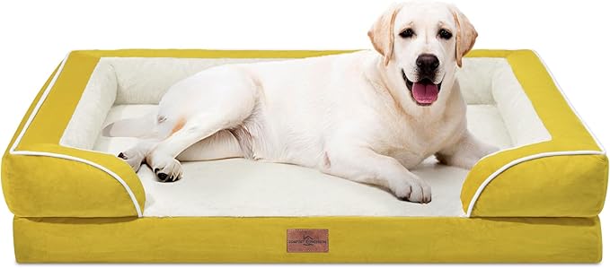 Comfort Expression Orthopedic Dog Beds, Jumbo Dog Bed for Extra Large Dogs, Waterproof Dogs Beds, PV Washable Pet Sofa Couch with Removable Cover & Non-Slip Bottom(Jumbo,Spicy Mustard)-PawvioPets