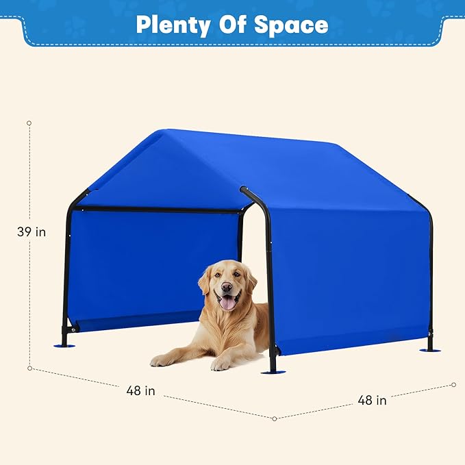 Dog Shade Shelter Outdoor 4'x4'x3' Tent for Large Medium Dogs, Outside Sun Rain Canopy Pet House for Livestock Pigs Cats with Waterproof Roof Ground Nails,Blue-PawvioPets