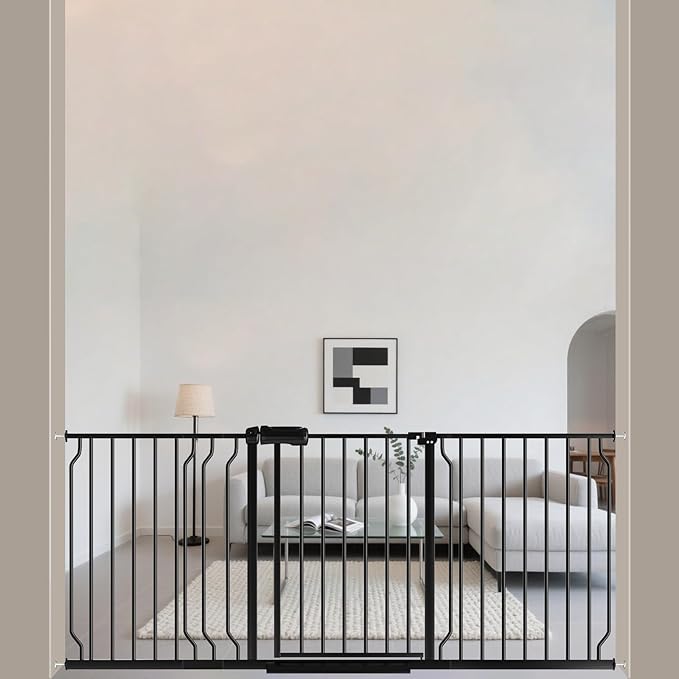 ALLAIBB Extra Wide Pressure Mounted Baby Gate Walk Through Child Kids Safety Toddler Tension Black Long Large Pet Dog Gates with Extension for doorways Kitchen (62.20-71.26"/158-181cm, Black)-PawvioPets