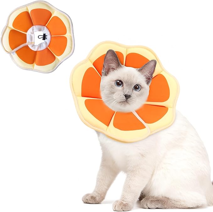 Cat Cone Collar Soft, Adjustable Cat Recovery Collar to Stop Licking After Surgery Protective E Collar for Cats Small Dogs, Orange S-PawvioPets