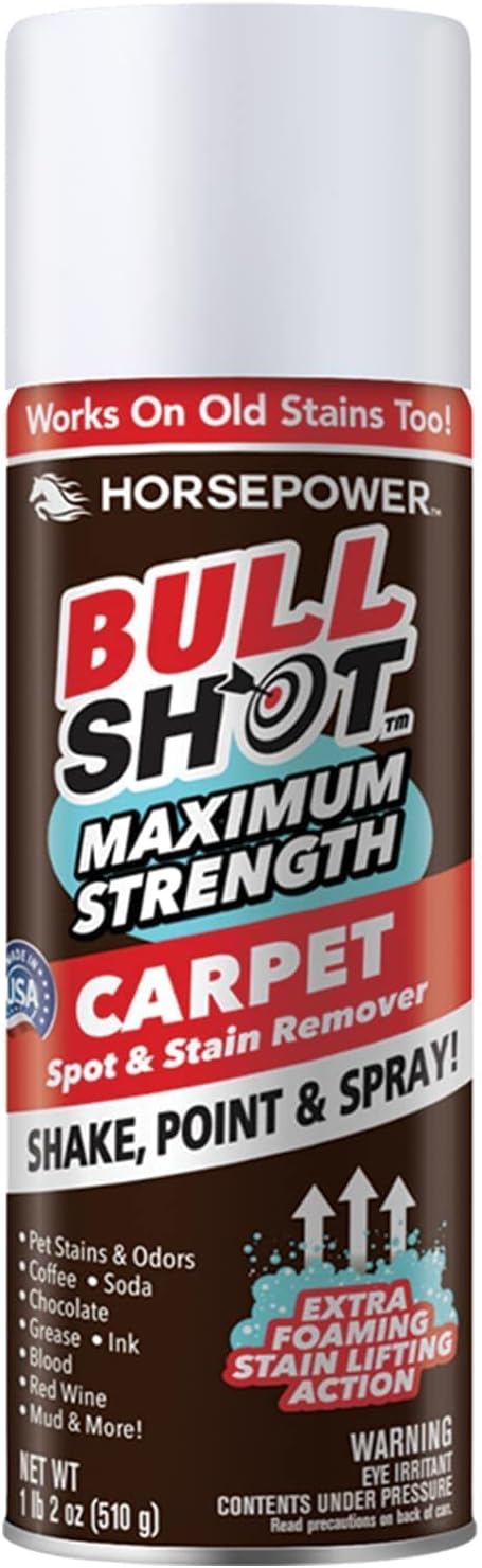Bull Shot MAX Strength Carpet Spot & Stain Remover by Horsepower, AS-SEEN-ON-TV, Made In US, Just Point & Spray, Stain-Lifting Foam Action, Pet Stains & Odors, Coffee, Wine, New & Old Stains & More-PawvioPets