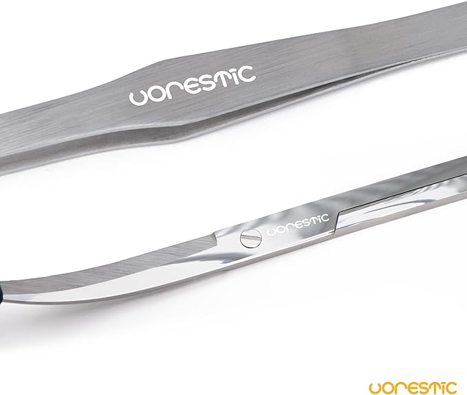 2PCS 15" Curved Aquarium Tweezers Long and 9.8" Aquarium Scissors, Feeding Tongs and Scissors with Protective Cap, Stainless Steel Aquascaping Tools for Plant Trimming and Reptile Feeding-PawvioPets
