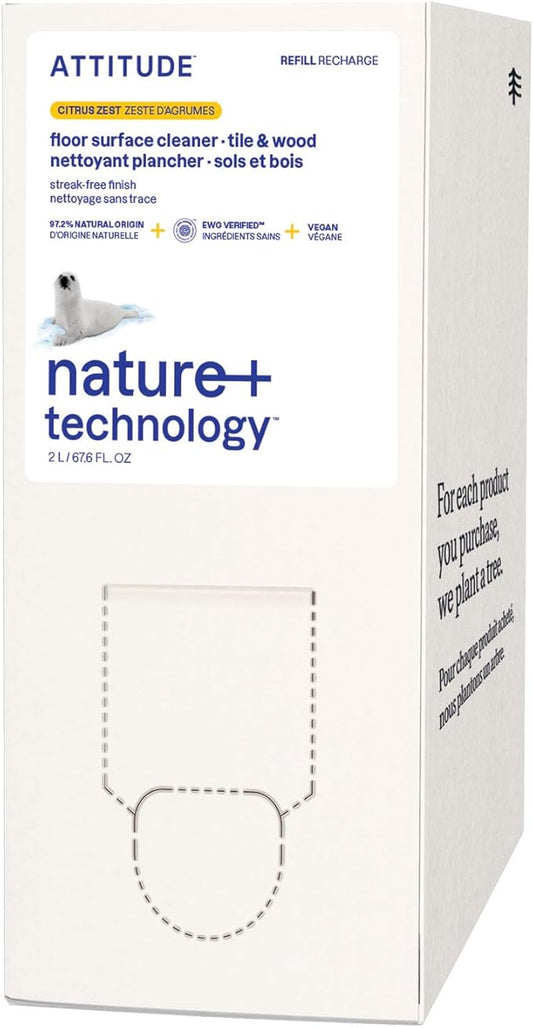 ATTITUDE Floor Cleaner Refill, EWG Verified, Streak-Free, Vegan & Plant-Based for Tile, Wood & Laminate Floors, Citrus Zest Scent, 67.6 Fl Oz-PawvioPets