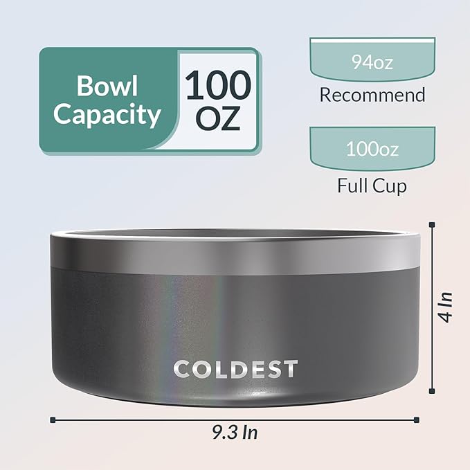 Coldest Dog Bowl - Anti Rust Metal, Non Slip, 3 Layers Insulated Stainless Steel Dog Bowls - Spill Proof & Heavy Duty - Water Bowl for Dogs, Cats & Pets, Dish Washer Safe (100 oz,Stardust Glitter)-PawvioPets