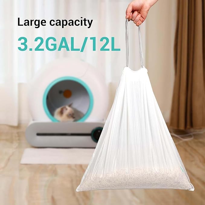 80 Count Waste Bags for Self-Cleaning Cat Litter Box, Replacement Extra Large Cat Litter Box Liners, 4 Rolls Drawstring Trash Bags for Robot, 20 x 18 Inches（4 Packs/80 Counts）-PawvioPets
