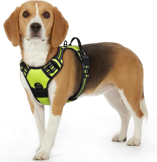 Eagloo Dog Harness Small Sized Dog, No Pull Service Vest with Reflective Strips and Control Handle, Adjustable and Comfortable for Walking, No Choke Pet Harness with 2 Metal Rings, Green, S-PawvioPets