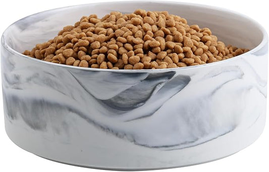 Dog Bowl Ceramic for Medium Large Breed, Heavy Weighted Dog Food Water Feeder Dish,8 in Non - Slip Modern Cute Extra Big Porcelain Pet Bowl Maze Marble Grey-PawvioPets