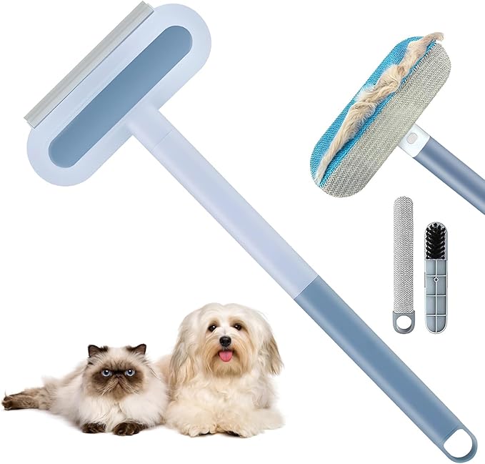4 in 1 Pet Hair Removal Tool, Multifunctional Pet Hair Remover, Cat and Dog Hair Remover Brush Reusable with 23in Long Handle for Furniture, Couch, Carpet, Clothes-PawvioPets