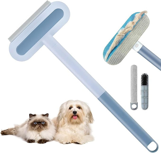4 in 1 Pet Hair Removal Tool, Multifunctional Pet Hair Remover, Cat and Dog Hair Remover Brush Reusable with 23in Long Handle for Furniture, Couch, Carpet, Clothes-PawvioPets