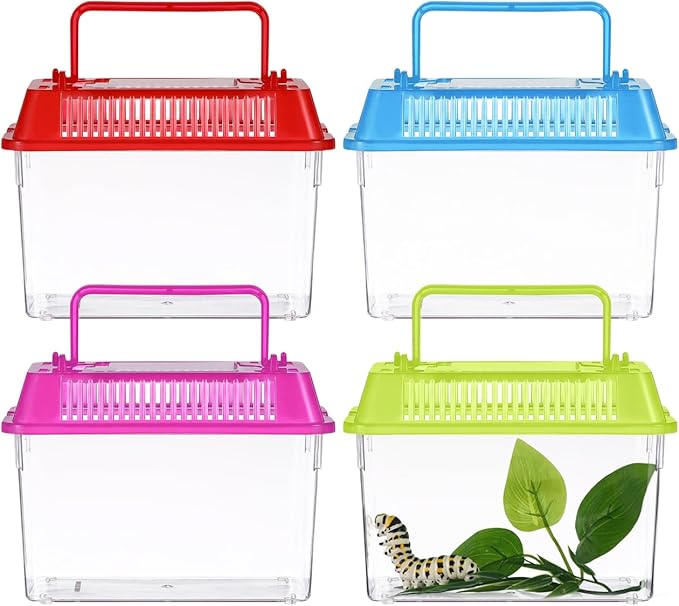 4pcs Portable Handheld Fish Tank Lightweight Aquarium for Turtle Goldfish and Hamster Transparent Container with Creative Design for Easy Feeding and Cleaning-PawvioPets