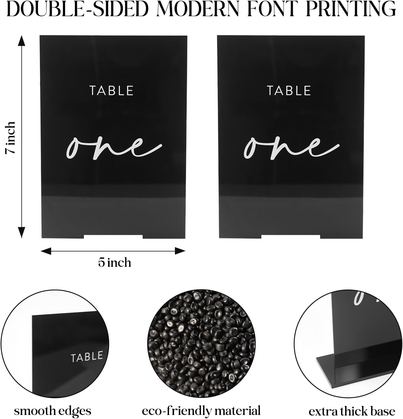 UNIQOOO Black Wedding Double Sided Table Numbers with Stands 1-15 set, 5x7'' Acrylic Signs with Holders and Printed Calligraphy, Seat Display Wedding Decor Perfect for Centerpiece, Reception