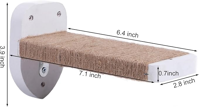 3pcs Wall Mounted Cat Steps, Climbing Furniture, Shelves With Hemp Rope Covered, Solid Wood Ladder for Playing and Climbing (Standard-White)-PawvioPets