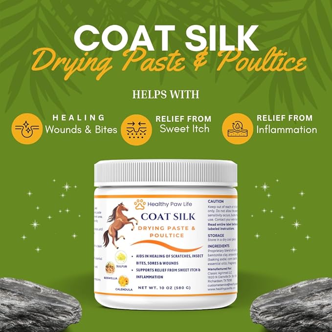 Coat Silk Drying Paste & Poultice for Horses – Natural Relief for Wounds, Scratches, Sores & Sweet Itch – Enriched with Sulfur, Boswellia & Calendula – 10 oz-PawvioPets