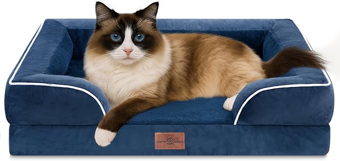 Comfort Expression Small Dog Beds Waterproof Cat Beds Orthopedic Foam Sofa Beds for Small Dogs Comfy Pet Bed with Washable Removable Cover & Non-Slip Bottom(XX-Small,Navy Blue)-PawvioPets