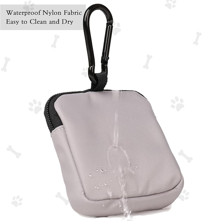 Dog Treat Pouch 2 PCS, Waterproof Small Dog Treat Bag for Leash, Hands Free Dog Walking Bag with Carabiner, Dog Poop Bag Holder for Pet Puppy Travel or Outdoor Use, Zipper Closure to Avoid Spilling-PawvioPets